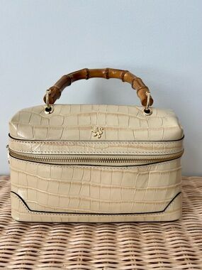 Pratesi Firenze Croc Embossed Leather Top Handle Crossbody Bag Bamboo Handle NWT